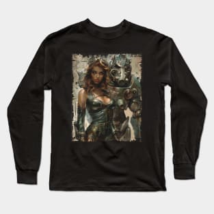 Woman and Power Armor Distressed Vintage Poster Long Sleeve T-Shirt